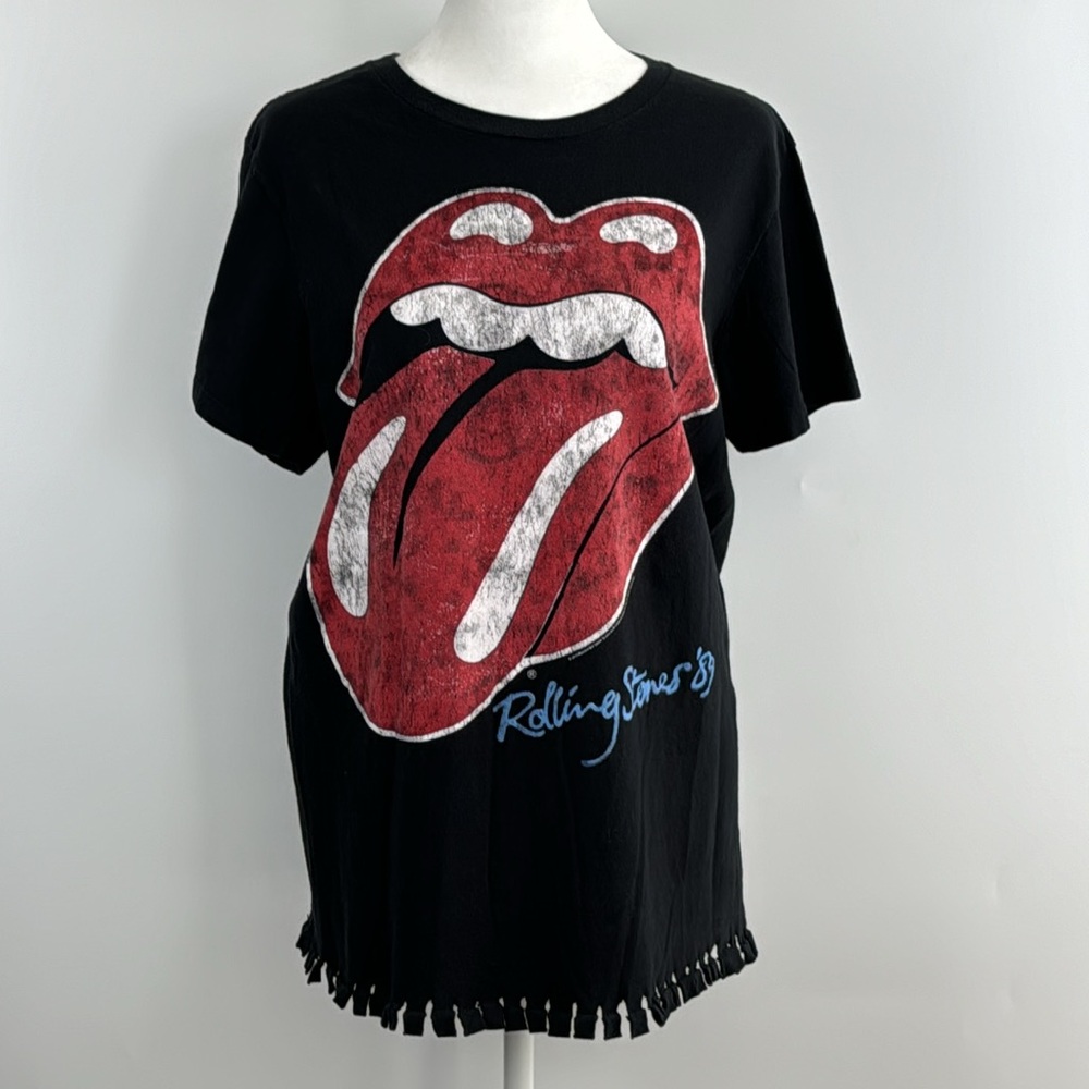 THE ROLLING STONES Women's Size M Frayed Hem Short Sleeve T-shirt
